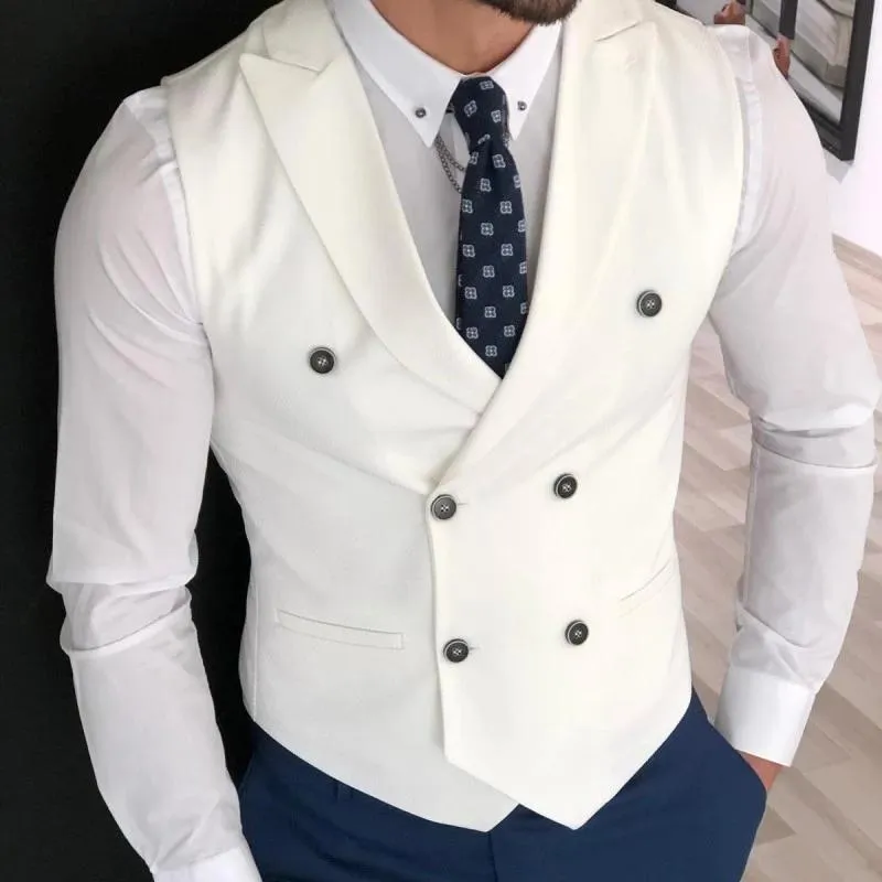 Giackette giubbotto da uomo bianco per smoking da sposa da sposa a doppio petto Slimt fit weighted waistcoat color solido maschio fashoin best man gilet