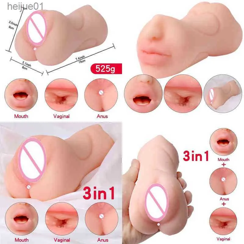 Nxy Sex Masturbators 3 in 1 Real Pussy Male Masturburation Cup 3D Toys for Fake Erotic Men 18 Masturbator Adult Vagina Products人工的なフェラチオ220127 L230518