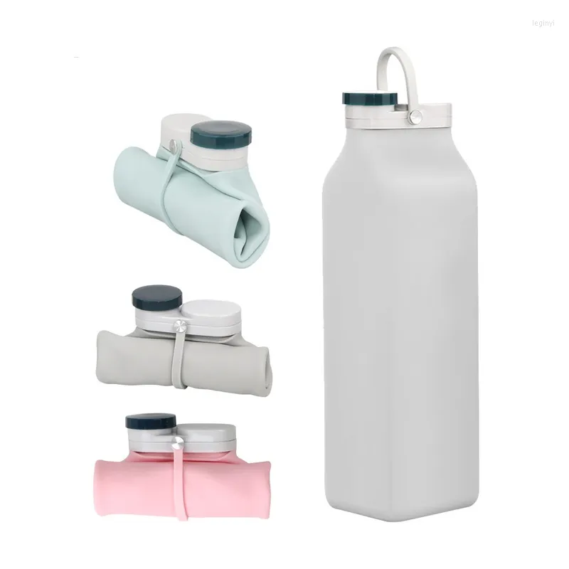 Vattenflaskor 600 ml fällbar silikonflaska utomhus sportkopp med handtag bärbar rese fitness fällbar för cykelläger