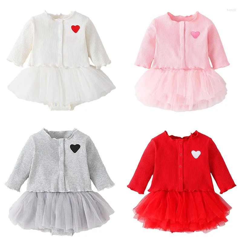 Abiti da ragazza Primavera Autunno Born Girls Dress Suit Ricamo Cuore Baby Tutu Cardigan lavorato a maglia Set Abbigliamento infantile