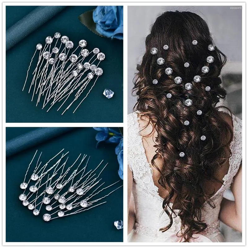 Klipy do włosów TOPQUEEN 20PCS Woman w kształcie litery U Kobiety Pins Bride Błysny Rhinestone Ozdoby Weddne Akcesoria do włosów HP535