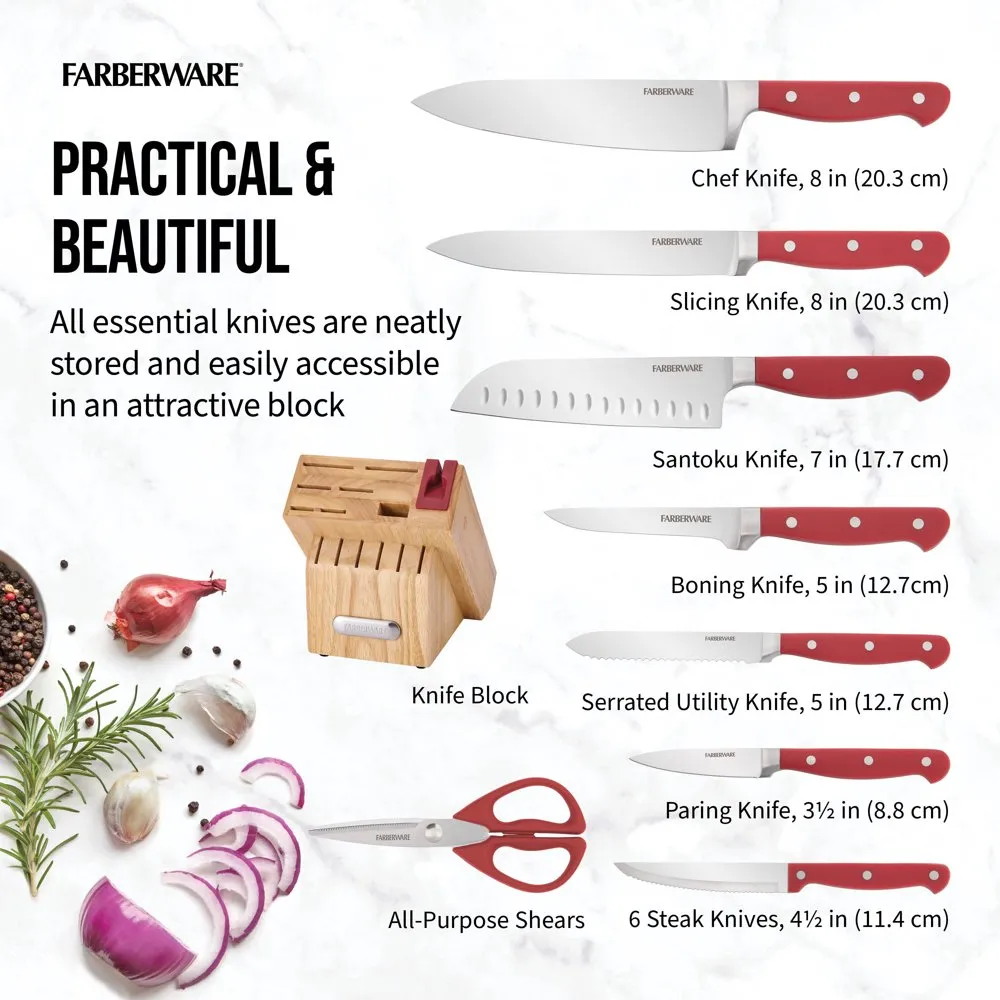 Farberware Forged Triple Riveted Knife Block Set 15-Piece in White