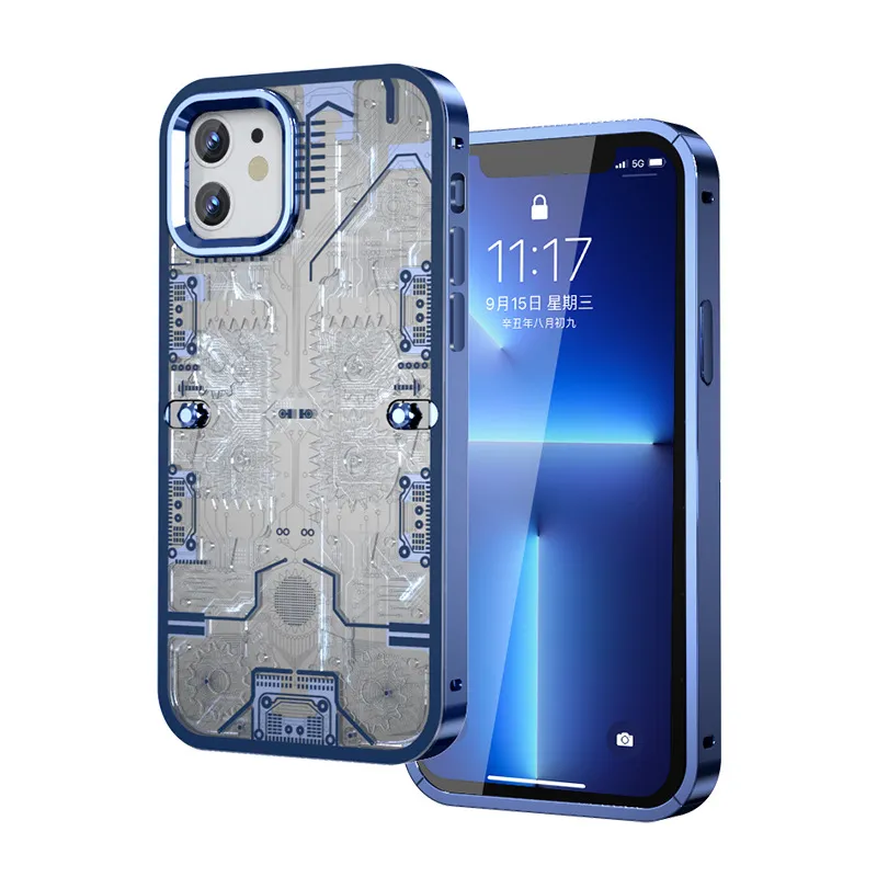 Coque de téléphone portable design YEZHOU3 avec écran en soie à engrenages mécaniques pour Apple iPhone 14 Promax Aviation en alliage d'aluminium résistant aux chutes Housse de protection rigide