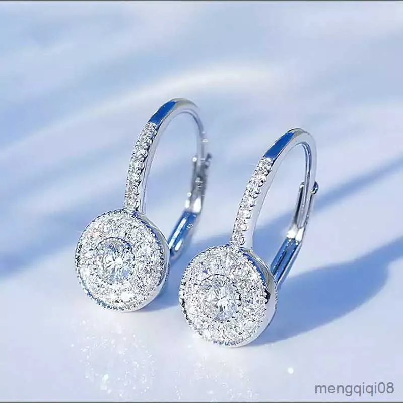 Charm Fashion Sterling Gümüş Yuvarlak Kristal Küpe Kadınlar İçin Zarif Düğün Partisi Takı R230605