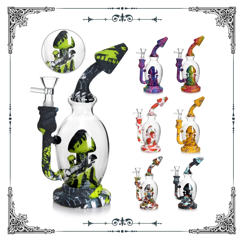 7.8 Inch mixed Colour Beaker Design Silicone Water Pipe Rigs With Glass Bowl Silicone bongs Unbreakable Oil Rig water pipes