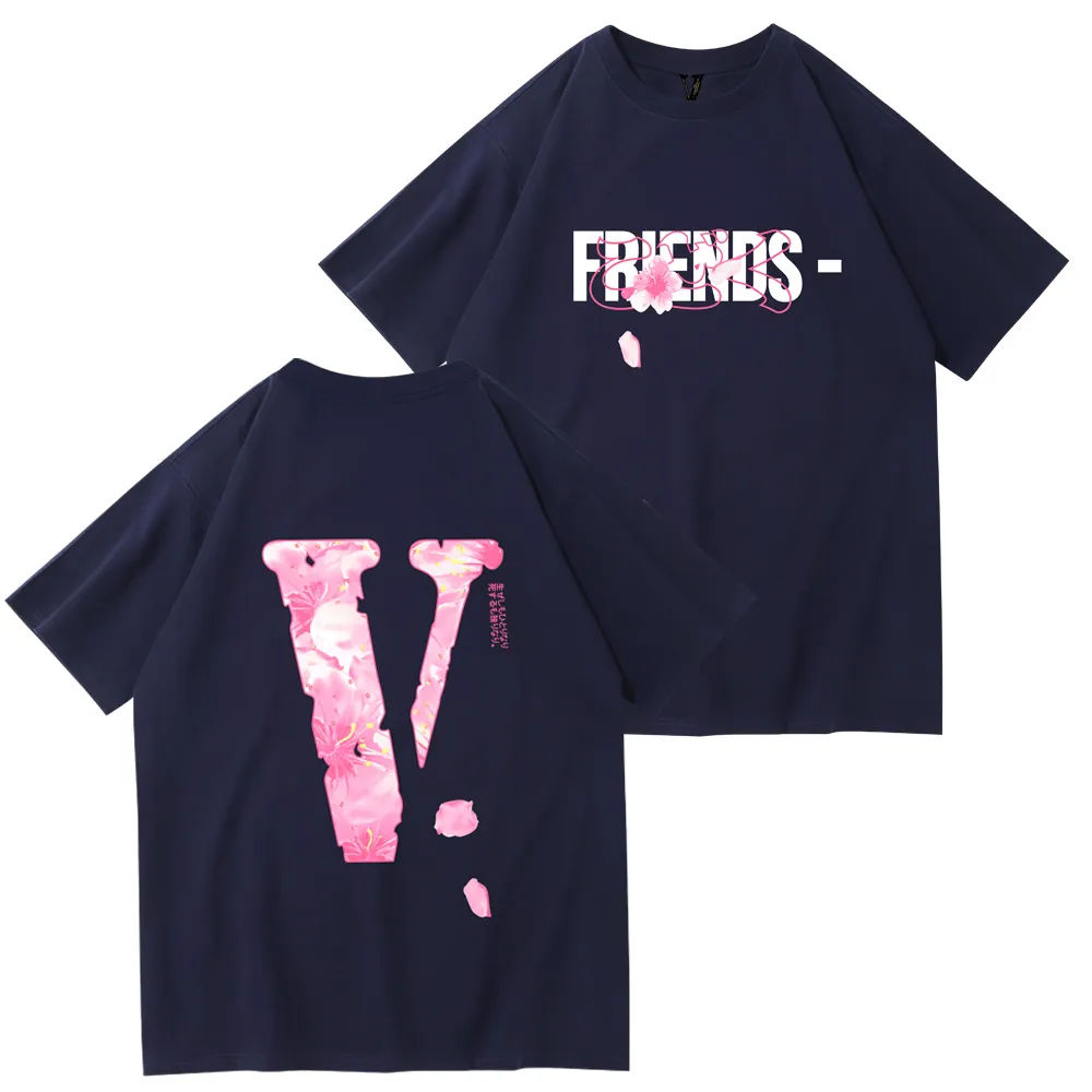 Vlone Tees Vlone Brand T-shirt Heren T-shirts Vlones Trendy Pink Letter Big V Print en Casual Hip Hop Short Summer Hirts T-shirts Dames Design Man T-shirt Man S-3XL