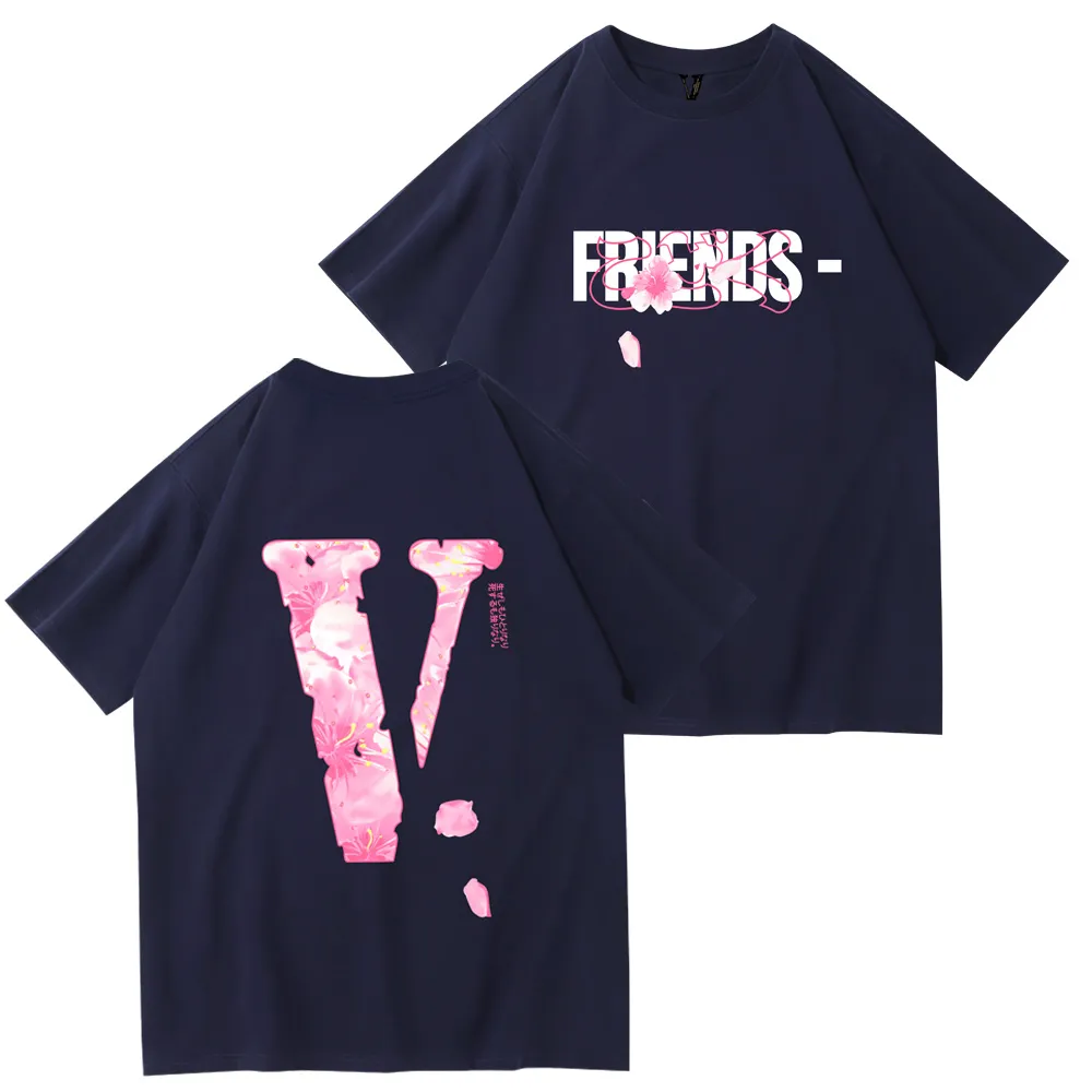 Vlone Tees VLONE Marque T-shirt Hommes T-shirts Vlones Tendance rose Lettre Grand v Imprimer et Casual Hip Hop Court Été Hommes t-shirts Femme Design homme T-shirt taille s-3xl