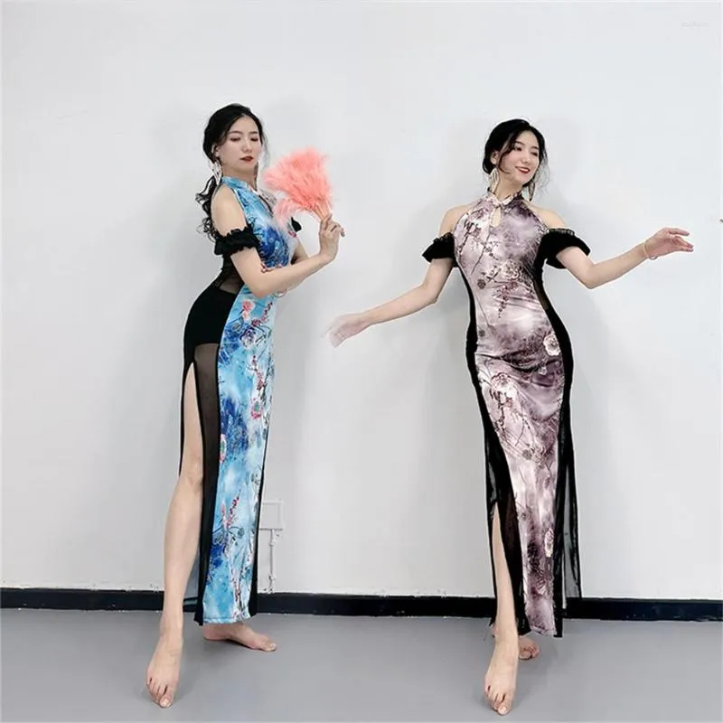 Сценическая одежда для танцев на животе 2023 High Slit Cheongsam Классическое сексуальное восточное платье