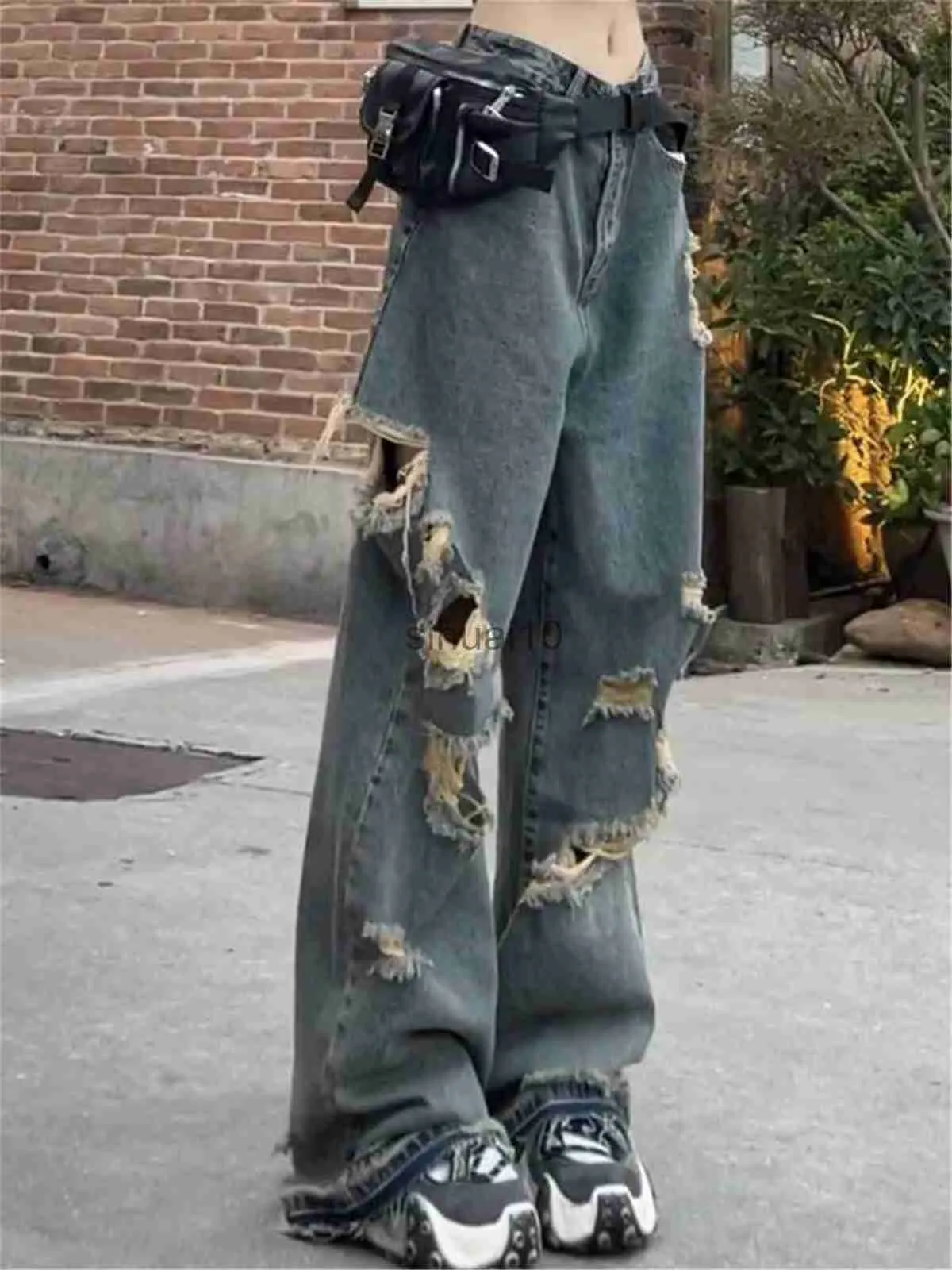 Vrouwen Jeans Blauw Gescheurde Jeans Vrouw Herfst Broek Lente Losse Femme Mode Streetwear Punk Grappig Harajuku Japan Cool Rechte jeans Meisje J230605