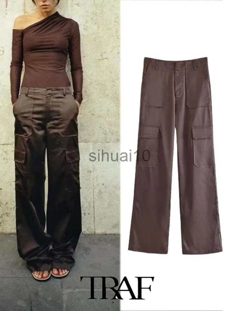 Frauen Hosen Capris ONKOGENE Frauen Hosen 2023 Neue Mode Neue Solide Silk Satin Cargo Hosen An Den Manschetten Weibliche Hosen mujer J230605