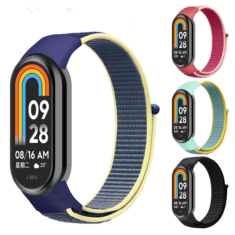 Nylonowe plecione pasek do Xiaomi 8 7 6 5 4 3 Mi Watch Pętla Pętla Opaska Rainbow Bransoletka plastikowa