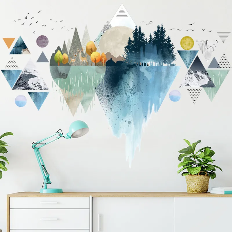 Adesivos de parede de estilo nórdico Triângulo Dreamy Mountain Sala de estar Quarto Vinil Decalques de parede Decoração criativa para casa