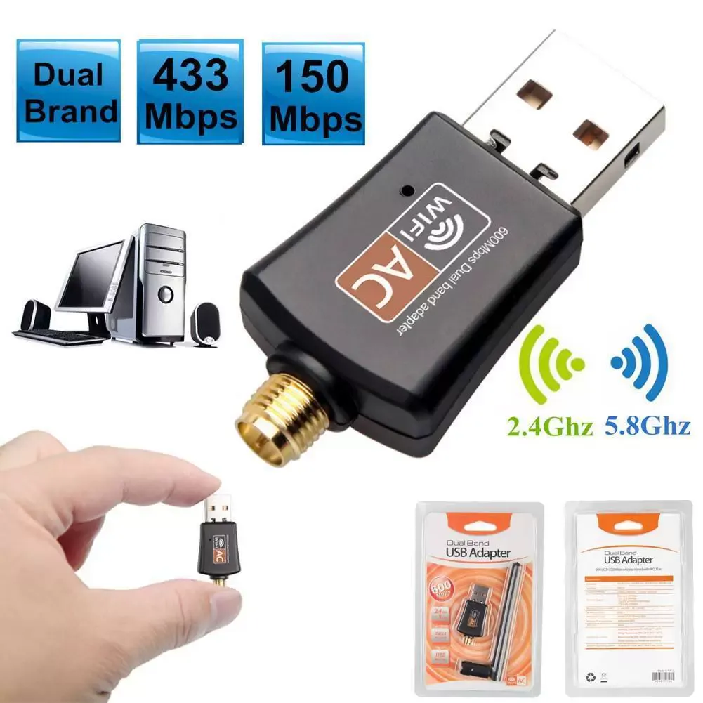 USB 2.0 WiFi Adapter 2.4GHz 5GHz 600Mbps WiFi Antenna Dual Band 802.11b/n/g/ac Mini Wireless Computer Network Card Receiver With box