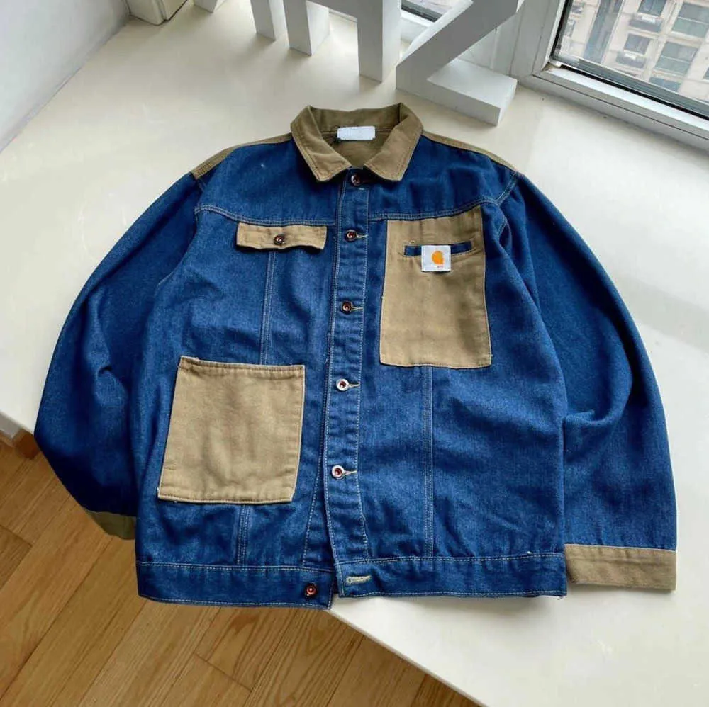 Mode vintage arbetskläder män denim jackor carhart designer jacka män kvinnor kofta broderi panel hip hop jacka 555SS