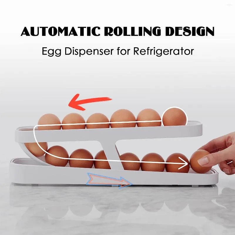 Storage Bottles Automatic Egg Rack Dispenser Roll Box PP Basket Container Refrigerator Tray Organizer Kitchen Neat Supplies