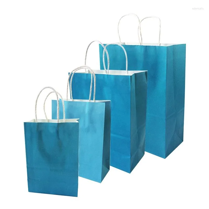 Emballage cadeau 10 Pcs/lot Festival Kraft sac bleu sacs à provisions bricolage multifonction papier Recyclable avec poignées 4 taille en option