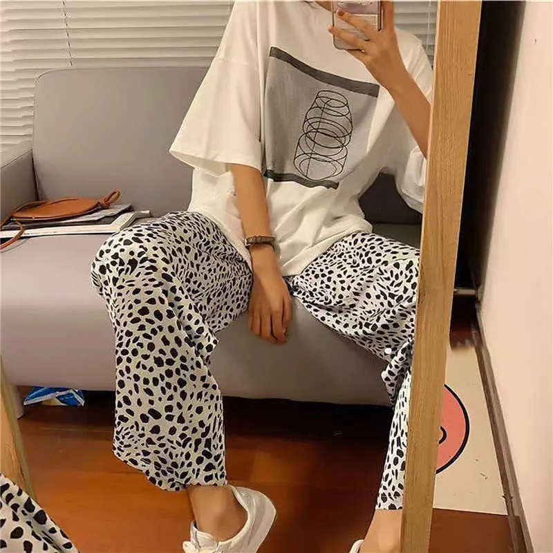 Женские брюки Capris Spring Pajama милый мультфильм носить женские женские короткие рукавы сладкие повседневные брюки Домашний набор.