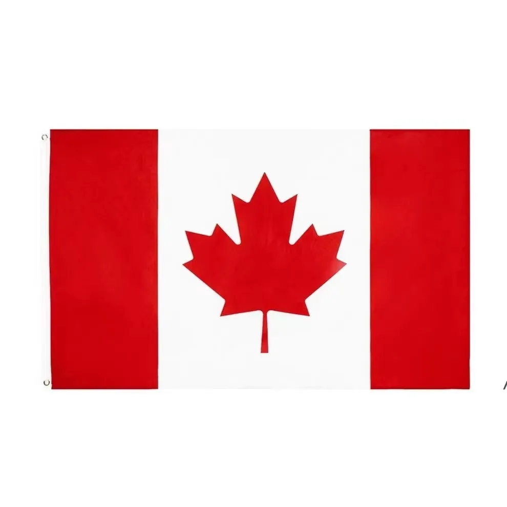 Kanada Flag Direct Factory grossistlager 3x5ft 90x150cm Polyest för hängande dekoration CA Can Maple Leaf Banner QH35