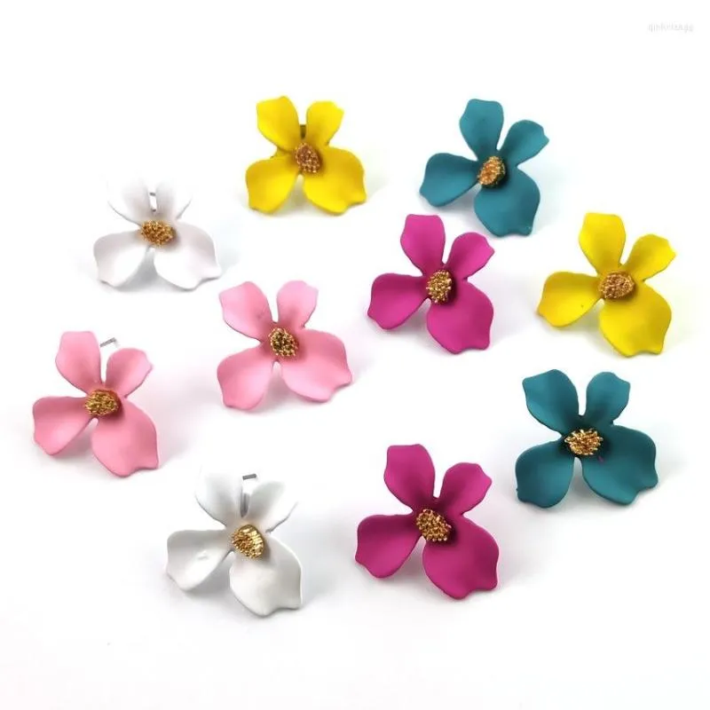 Brincos estilo coreano liga simples personalidade multicolorido metal pintado flor moda feminina joias para todos os jogos