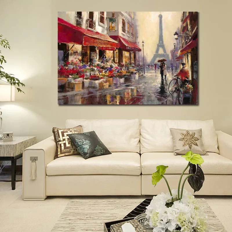 Handmade Scenic Landscape Canvas Art April in Paris Brent Heighton Painting French Street Artwork Modern Office Loft Decor