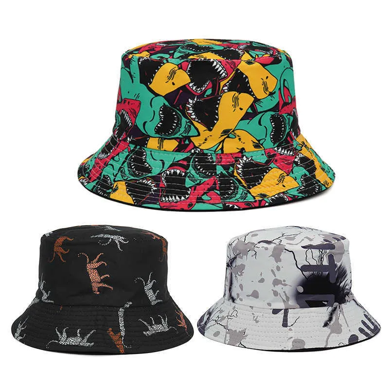 Breda Brim Hatts Ldlys Cotton Cartoon Shark Print Bucket Fisherman Outdoor Travel Men's and Women's Sun Hat 352 G230603