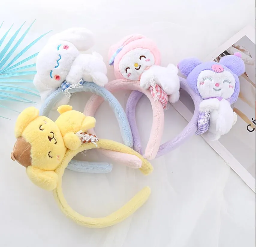 INS Fashion Kuromi Style Hair Sticks Handmade Plush Melody Cinnamoroll Design Washing Face Girl Kids Accessories