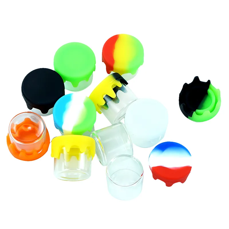 Bocal en verre de 6ML avec couvercle en silicone bocal de stockage Mini boîte colorée huile de cire petit pot de sucre conteneurs de pommade à l'huile portables