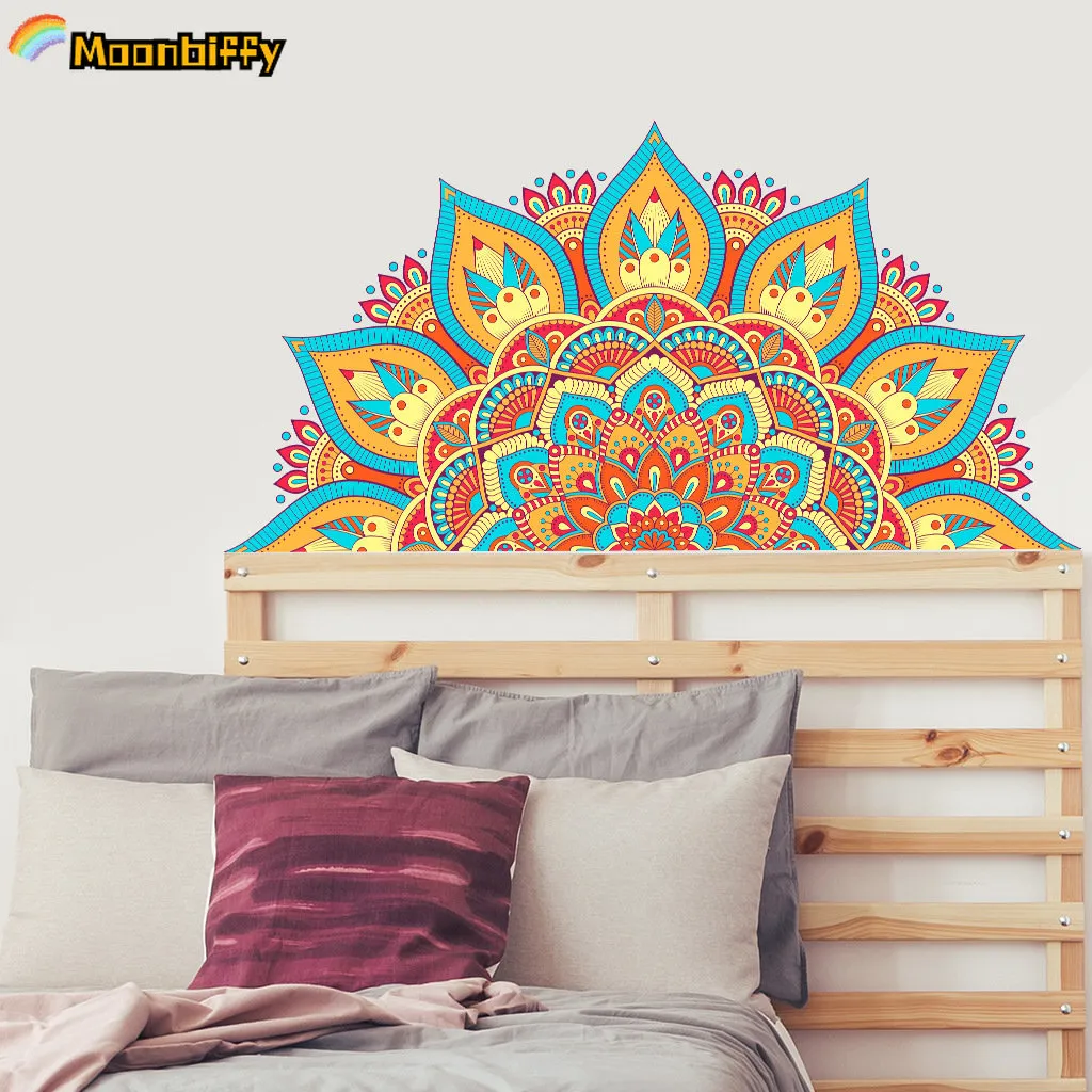 Красочная мандала лотос цветы настенные наклейка символ намасте съемный виниловый декор для спальни.