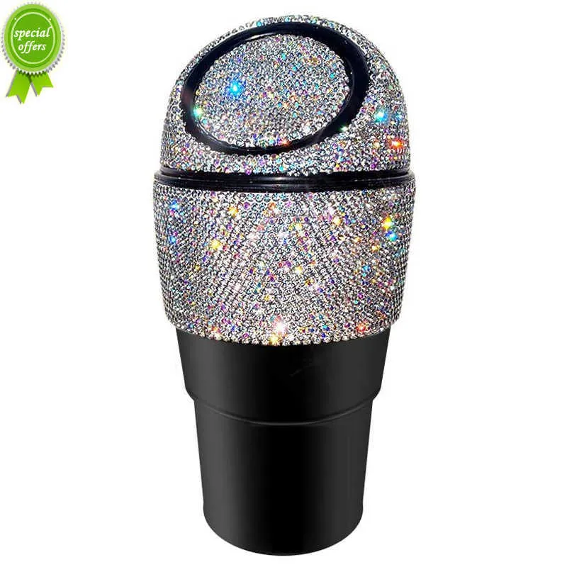 Nouveau Bling Strass Voiture Poubelle Poubelle Diamant Cristal Auto Poubelle Poussière Titulaire Mini Poubelle Presse Type Boîte De Rangement De Voiture