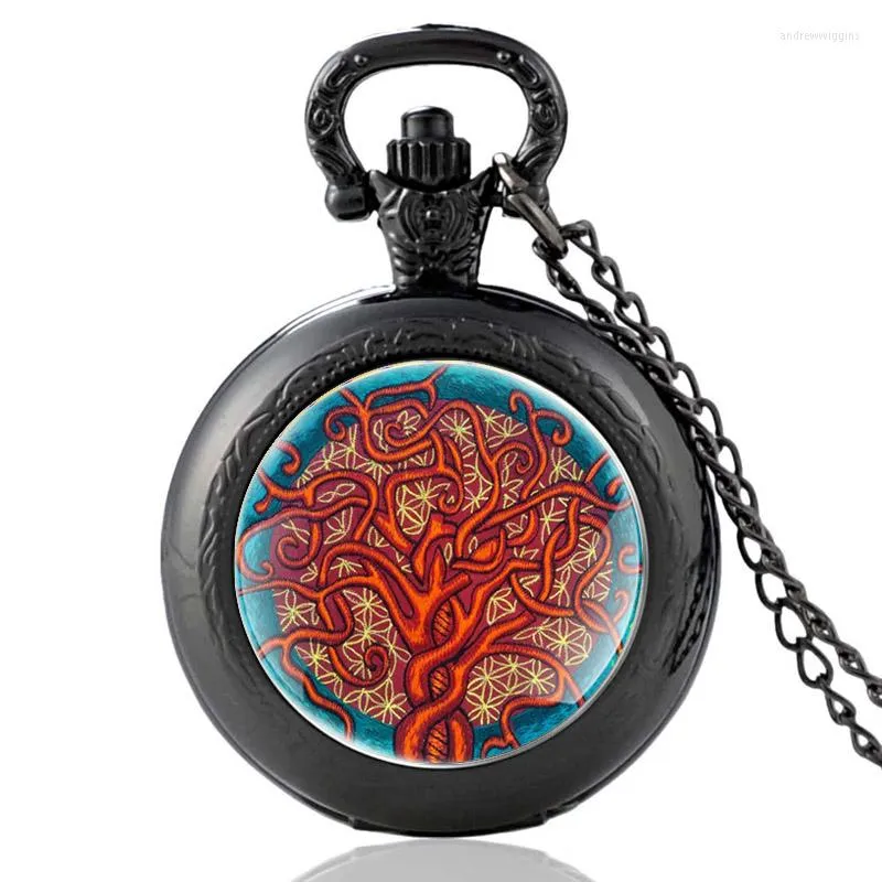 Pocket Watches Classic Tree Of Life Design Black Vintage Quartz Watch Charm Pendant Clock Men Women Necklace Gifts
