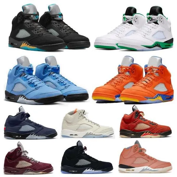 Heren Dames Basketbalschoenen Jumpman 5 Aqua UNC University Blue Craft Lucky Green Raging Bull Red Burgundy Jorden 5s 2023 Man Vrouw Sneakers