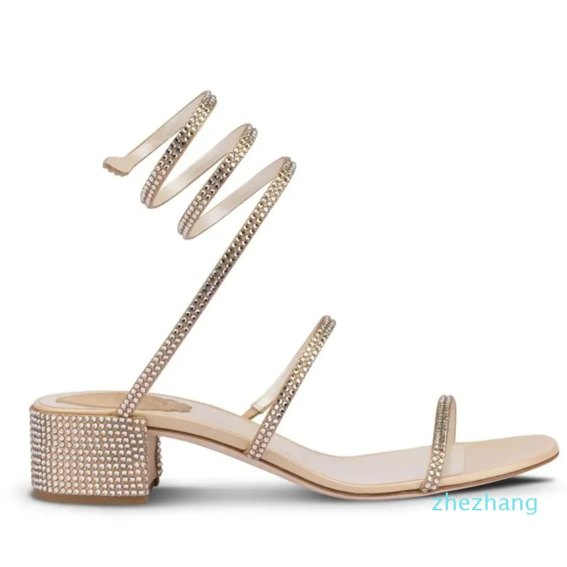 2023-Summer Sexy Cleo Women Sandals Shoes Crystal-embellished Spiral Wraps Wrapped Sandalias Low-heeled Walking