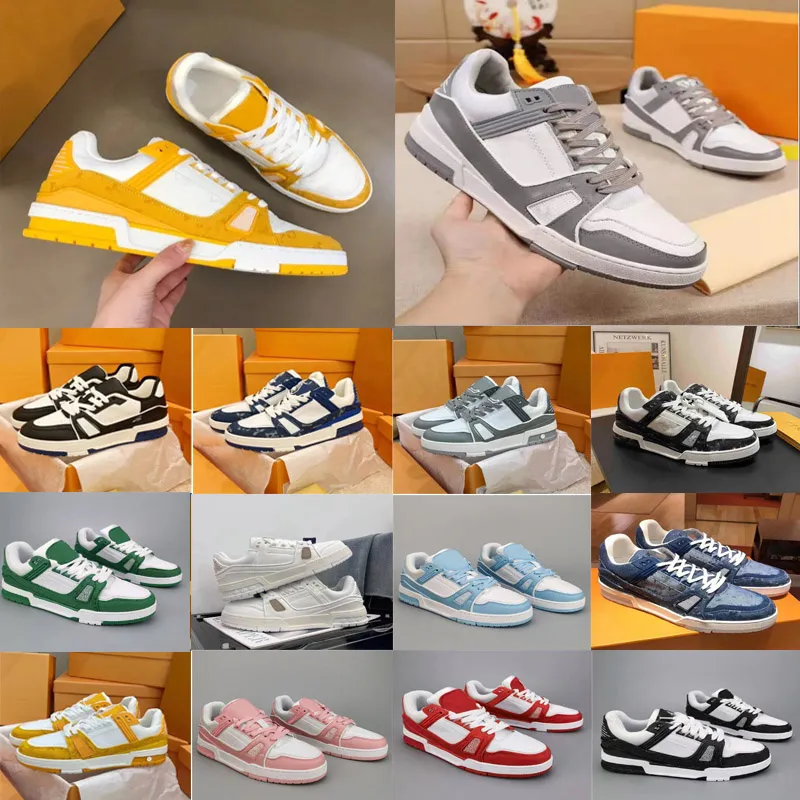 Heren Dames Designer Trainer Casual Schoenen Zwart Whit Denim Groen Hemelsblauw Rood Geel Grijs Leer Suède Rubber Luxe Wandelsport Heren Sneakers Trainers z67