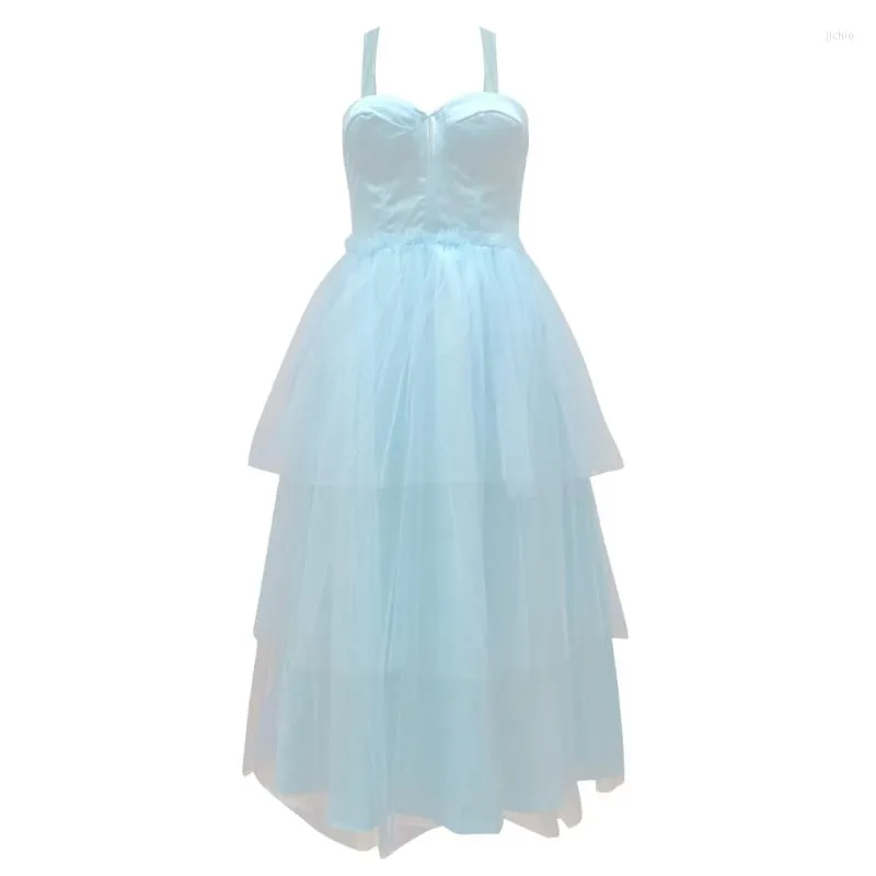 Casual Dresses Womens Sleeveless Empire Waist Mesh Ruffled Tiered Wedding Bridesmaid Long Dress