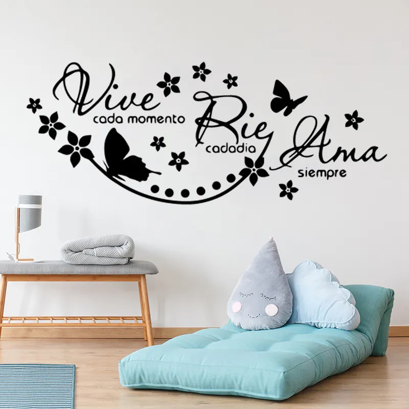 Spanish Quotes vinyl wall stickers say Vive Cada Momento Rie Cada Dia Ama Siempre wall Decal mural poster home decoration RU117