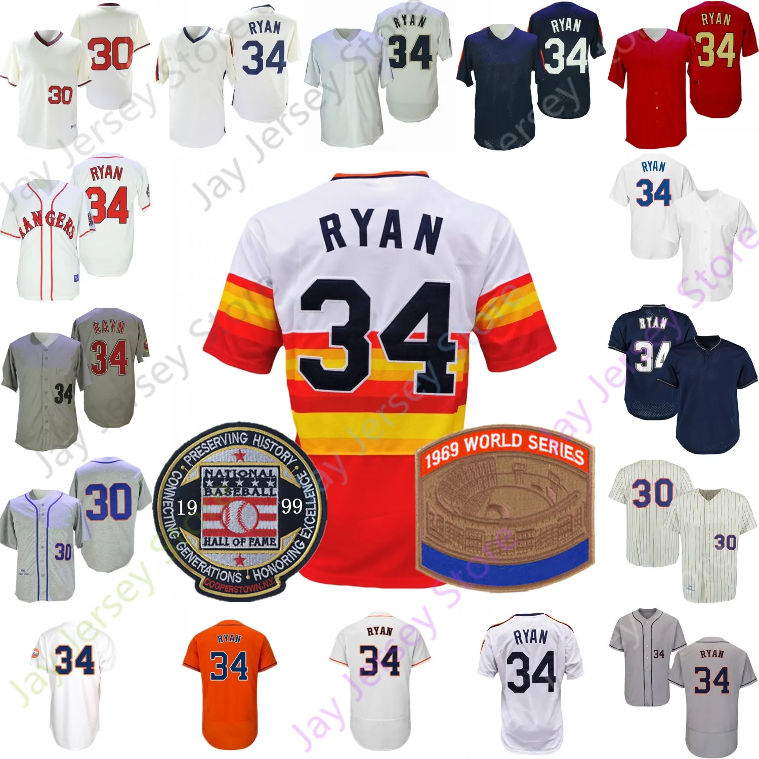 Nolan Ryan Jersey Rainbow Vintage 1969 WS 1994 1973 Gream Cooperstown Grey Turn Back Navy Mesh BP 1999 Hall Of Fame Patch Size S-3XL