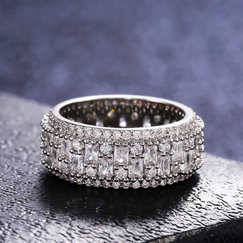 Novo anel de diamante de zircônio retangular irregular retrô estilo europeu e americano anéis unissex sofisticados