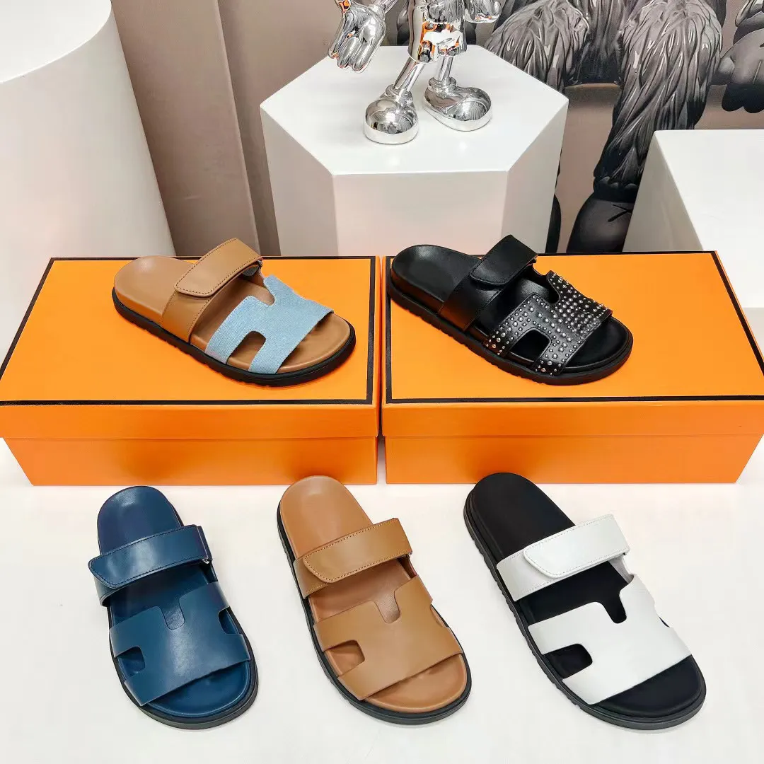 Men Women Slides Chypre Leather Sandals Luxury Suede 100% Real Leather Size Eu35-47 Naturel Designer Slippers Cuir Summer with Box Sandles Shoes Classic Beach