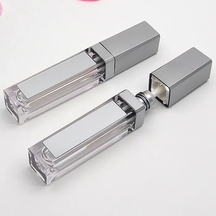 7ML LED Empty Lip Gloss Tubes Square Clear Lipgloss Refillable Bottles Container Plastic Makeup Packaging with Mirror and Light