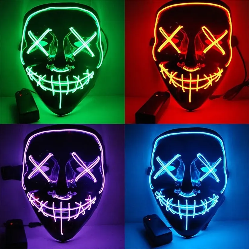 Cadılar Bayramı LED Maske Maskesi Maskeleri Seçim Maskara Kostümü DJ Partisi Aydınlatma Maskeleri Koyu 10 Renklerde Parlıyor C59'u seçmek için