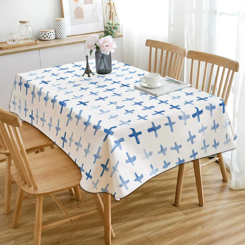 Borddukblå rutig abstrakt tryckt middagsbord uppsättning bröllopsfest rektangulär hemkök dekoration R230605