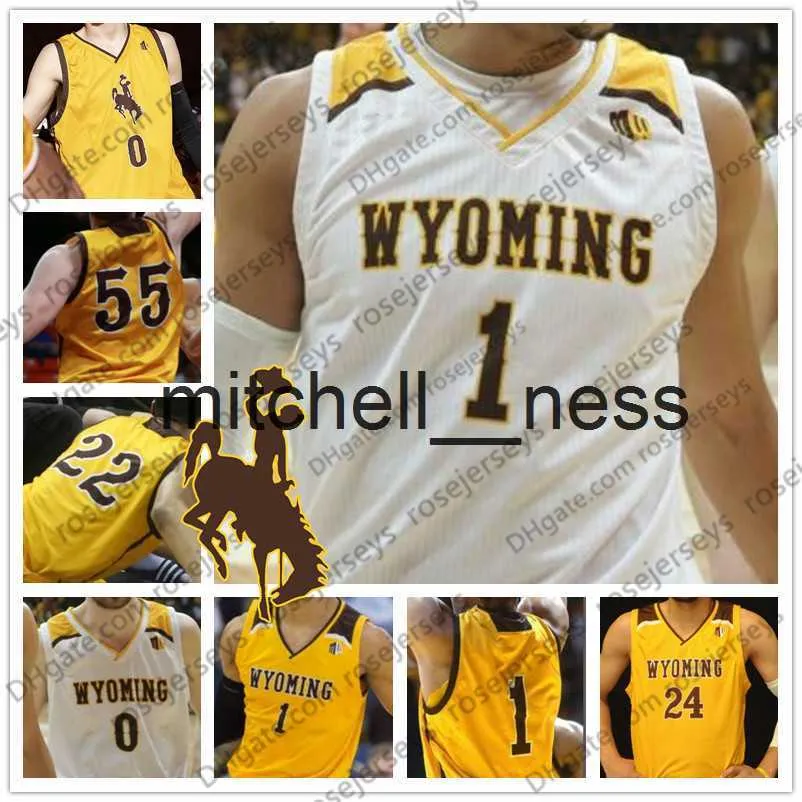 MIT8 Custom Wyoming Cowboys NCAA Basket Namn Nummer White Yellow 1 Justin James 22 Larry Nance Jr. 0 Hendricks Maldonado Men Youth Jersey