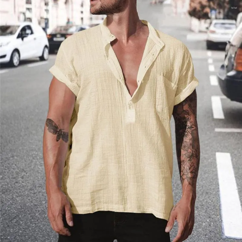 Men's Casual Shirts Men Top Chic Pure Color Quick Dry Thin Summer Shirt Leisure Garment