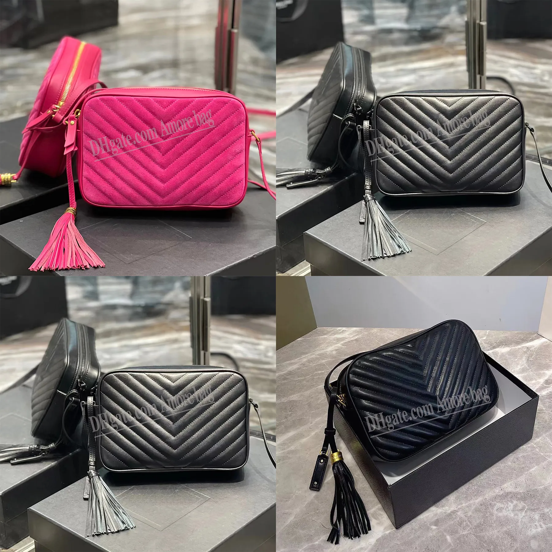 Lou mini çanta kamera çantası kapitone granüler poudre kabartmalı deri süet pürüzsüz çıkabilen püskül gerçek crossbody tasarımcısı lüks omuz çantaları