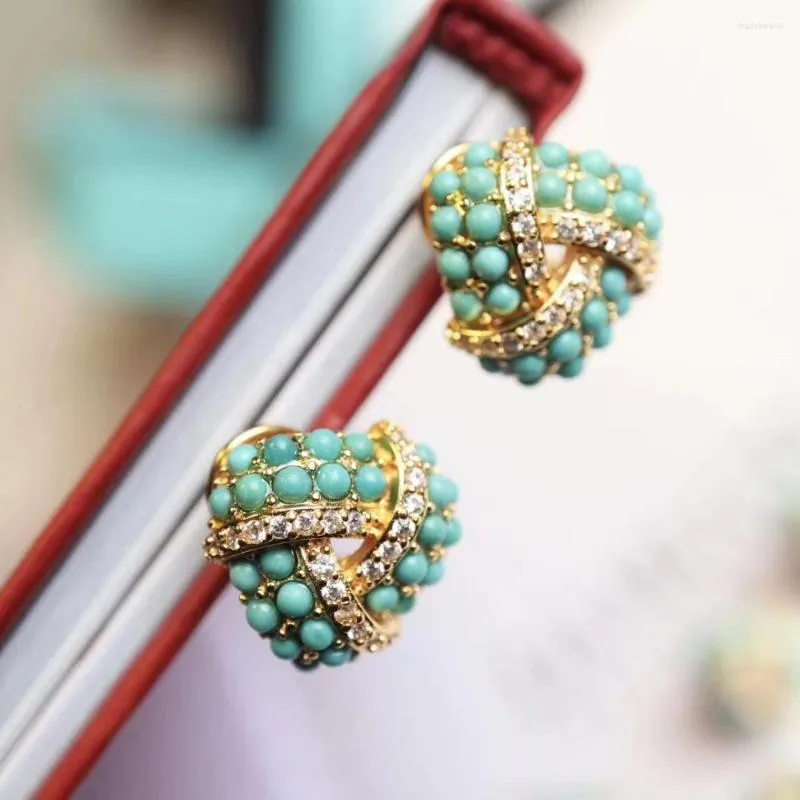 Stud Oorbellen UNICE Handgemaakte S925 Natuurlijke Turquoise Zirkoon Gold Filled Geometrische Driehoek Trendy Fijne Sieraden Voor Vrouwen Gilr