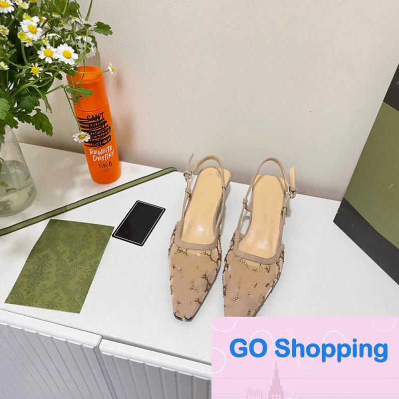 Spring Cat каблук Slingback Sandals Женская сетка с закрытыми пальцами в среднем каблуке Оптовые