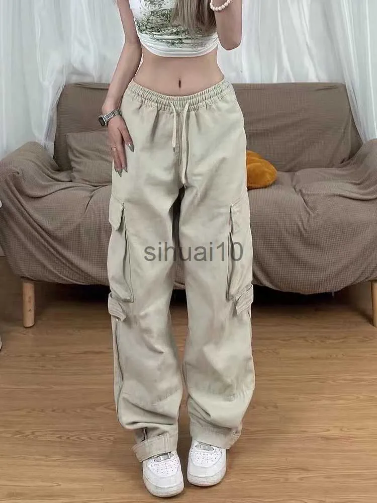 HOUZHOU Y2K Retro Beige Fried Rice Cargo Pants For Women Vintage Streetwear  With Aesthetic Pockets, Wide Leg, And Loose Fit J230605 From Sihuai10,  $18.91