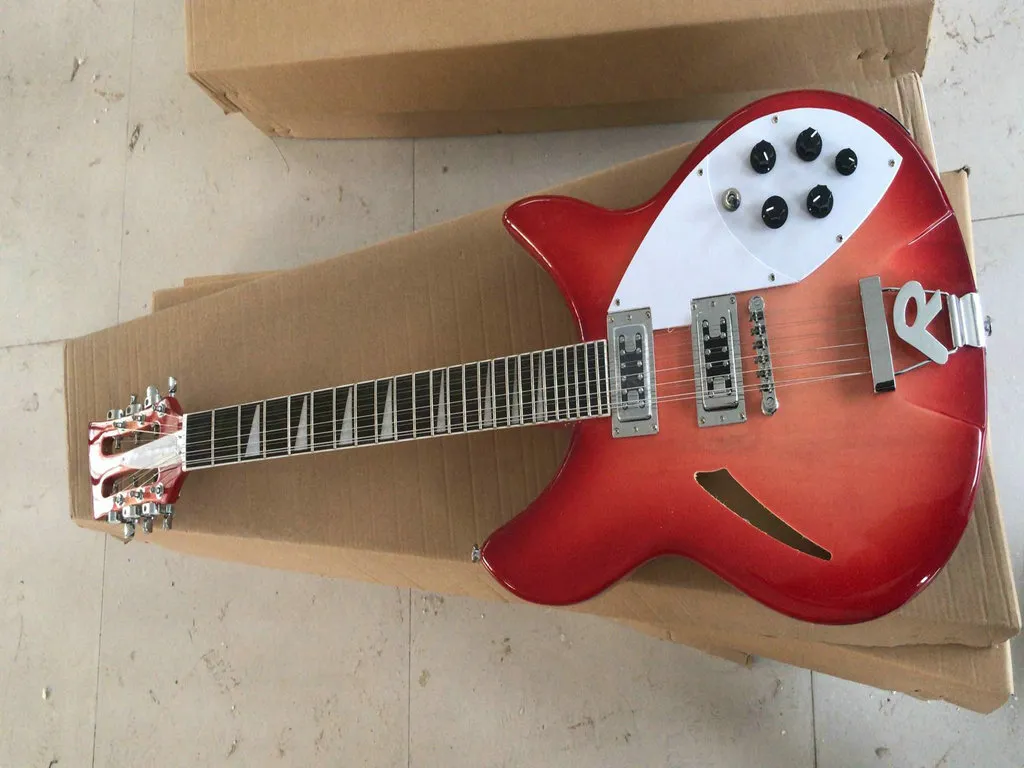 Partihandelsgitarr Deluxe Model 360/12 String Electric Guitar Semi Hollow Cherry Burst China Guitar Factory