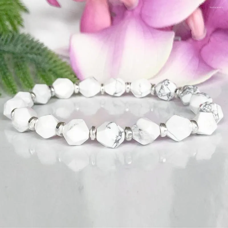 Link Bracelets MG1062 Healing Crystals Bracelet White Howlite Marble Anxiety Relief Beaded Yoga Mala Gifts For Her