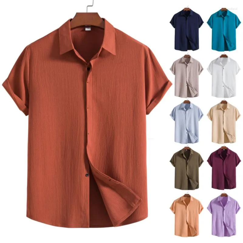 Camisas casuales para hombres Producto más vendido en 2023 Verano para hombres Algodón Lino Moda Tendencia Color sólido Solapa Camisa de manga corta 13 colores